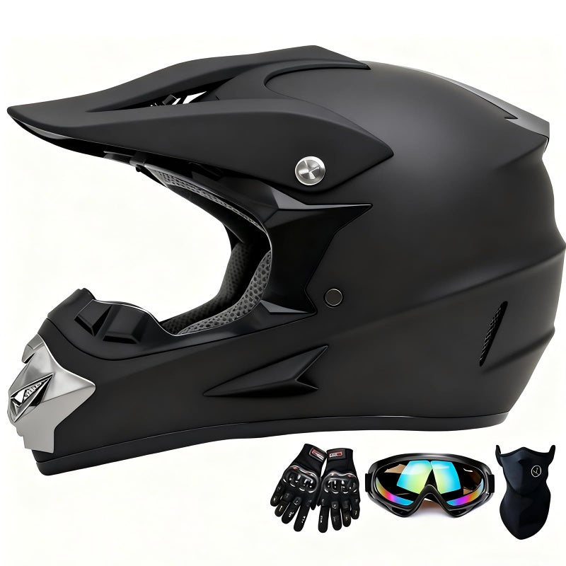 SanQing Motocross Helmet,Youth & Adult ATV Dirt Bike Motorcycle Helmet, Kids BMX 4-Wheeler Off-Road Mountain Bike,DOT Certified,W/Gloves Goggles Mask 4-Piece Set (Black, L) - Image 1